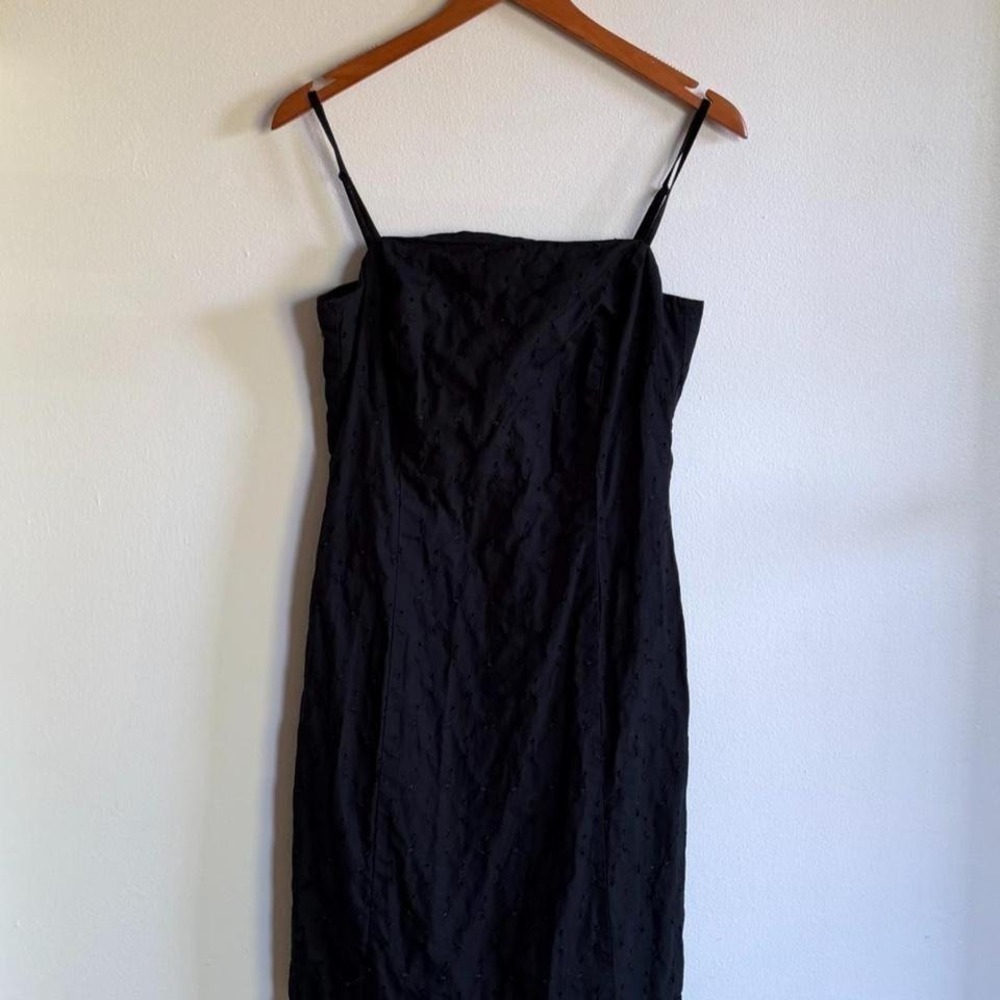 The Limited black eyelet mini dress vintage 90s slip style strap fitted dress •